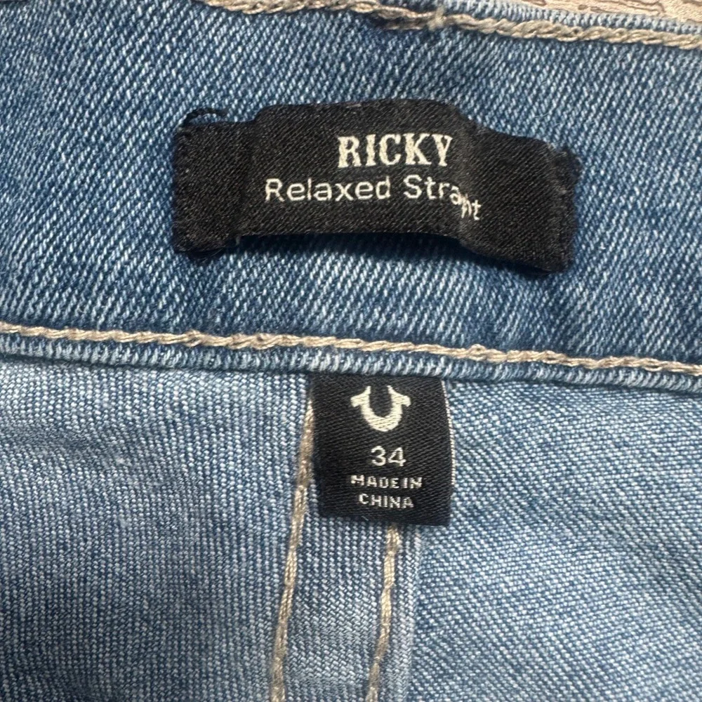 True Religion‎ Ricky Relaxed Straight Denim Shorts 34 Blue Raw Hem Horseshoe